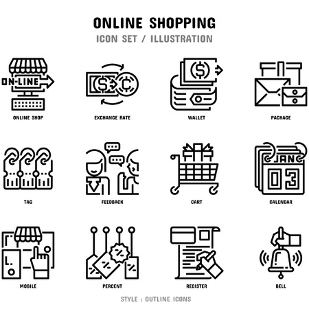 Online Shopping Icon Set, 12 icons for web design and vector illustrationのイラスト素材