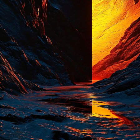 Fantasy landscape with a cave. 3D illustration. Computer generated image.の素材