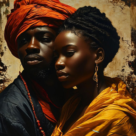 Portrait of two african american women in traditional clothes.の素材
