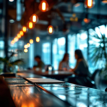Coffee shop blur background with bokeh image. vintage toneの素材