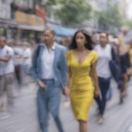 Blurred image of people walking in the street. Intentional motion blurの素材