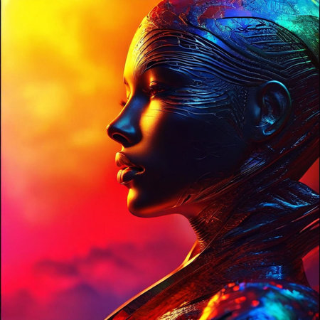 3d rendering of a female robot in a futuristic style with neon lightsの素材
