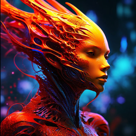3d rendering of a female robot with glowing skin and futuristic hairstyleの素材