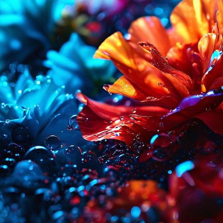 Beautiful flowers on a dark background with water drops. Close-up.の素材