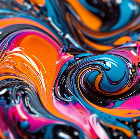 abstract background of colorful oil paint splashes macro close-upの素材