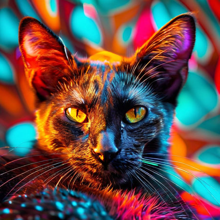 Portrait of a beautiful cat on a multicolored background.の素材