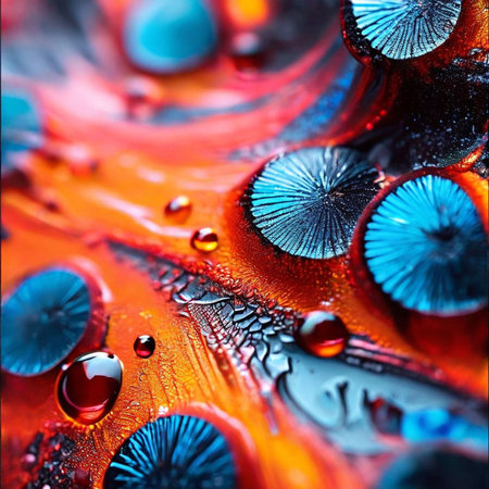 Water drops on colorful background. Macro shot with shallow depth of field.の素材