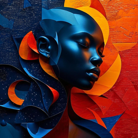 Beautiful woman face with abstract colorful background. 3D rendering.の素材