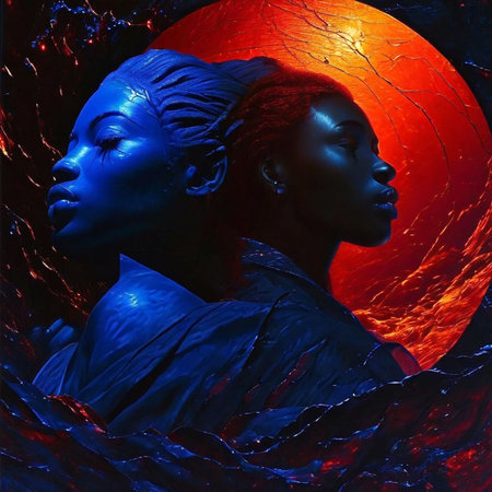 Fantasy portrait of a black woman with blue eyes and red hair.の素材