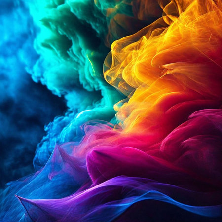 abstract colorful smoke on black background, computer generated abstract background, 3D renderingの素材