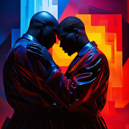 Couple of African American man and woman in love. Fashion art.の素材