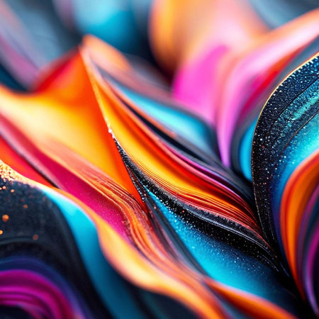 Macro shot of colorful flowing fabric. Shallow depth of field.の素材