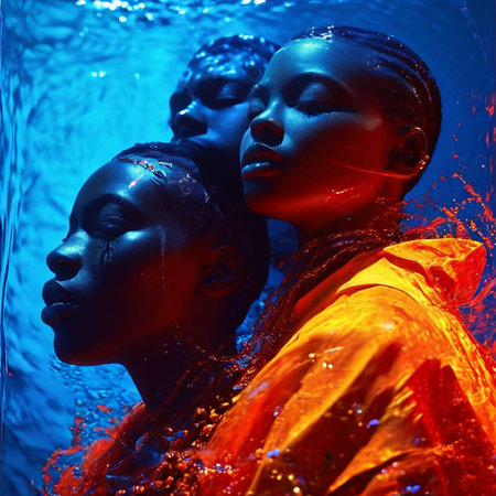 Fashion photo of two mannequins in the water.の素材