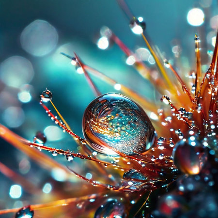 Water drops on the grass. Macro shot. Shallow depth of field.の素材