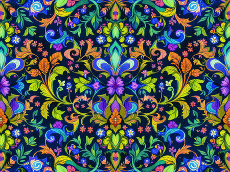 Seamless pattern with ethnic floral ornament. Hand drawn illustration.の素材