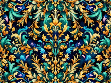 Seamless floral pattern in baroque style. Hand-drawn illustration.の素材