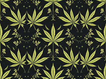 Seamless pattern with cannabis leafs on dark background. Vector illustration.の素材