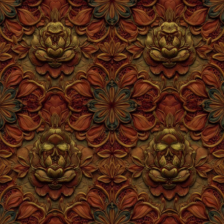 3D render of seamless background tile with embossed abstract fractal pattern on leatherの素材