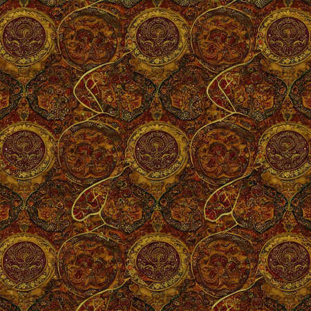seamless pattern with gold ornament on brown background, vintage styleの素材
