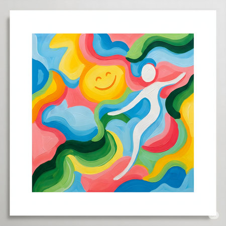 Colorful abstract background with happy people. Hand drawn vector illustration.の素材