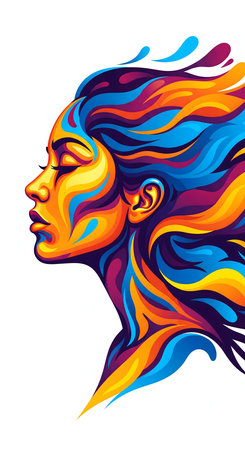 Vector image of a beautiful woman with colorful hair. Vector illustration.の素材