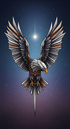 Illustration of an eagle with a starry sky in the backgroundの素材