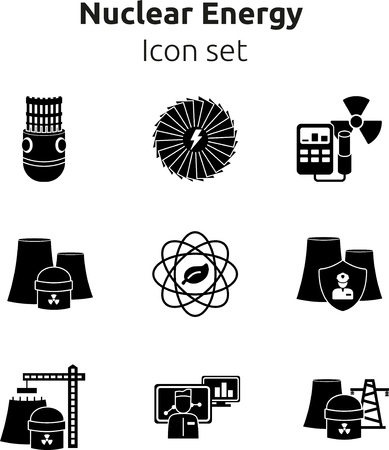 Nuclear energy icon set. 9 icons. Vector illustration. Silhouette iconsのイラスト素材