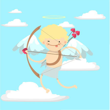 Flat cupid in the sky. Cartoon character. Vector illustrationの写真素材