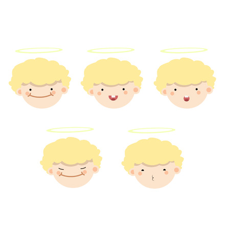 Set of five blond hair cupid angels.のイラスト素材