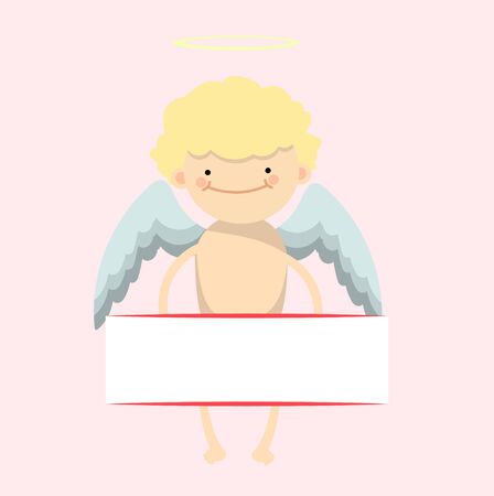 Angel little boy banner, cupid cartoon illustration.のイラスト素材