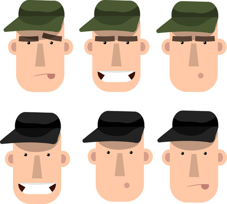 Emotion set of cartoon character mechanic, hunter, manのイラスト素材