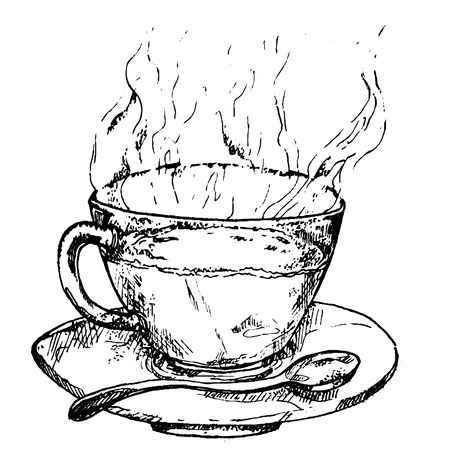 Black tea hand drawn sketch vector illustration. Lineart. African, indian, chinese tea, hot drinkのイラスト素材