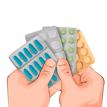 Medicine pills, pharmaceutical antibiotics drugs vector. olor pills, illustration of antibiotic and vitaminのイラスト素材