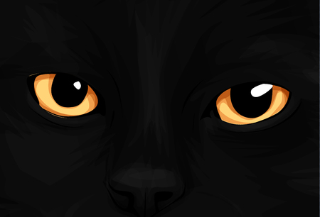 Cat Eyes on black background. Vector Illustration, cartoon styleのイラスト素材
