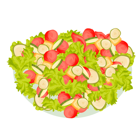 Food illustration of fresh salad with tomatoes and other vegetables , cartoon styleのイラスト素材