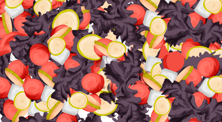 Food illustration of fresh salad with tomatoes and other vegetables , cartoon styleのイラスト素材