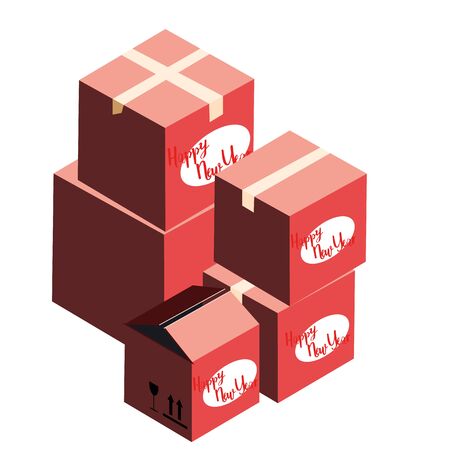 Big colorful wrapped gift boxes. Lots of presents. Flat style vector illustration isolated on white background.のイラスト素材