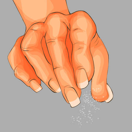Human hand with salt isolated and illustration of human hand pouring powder.のイラスト素材