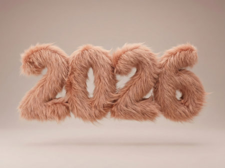 Warm fluffy 2026 numbers with a cozy textured look on a soft neutral background. Perfect for winter designs, holiday cards and New Year seasonal themes.の素材