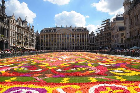 BRUSSELS - AUGUST 16  Flower carpet - 2008 in Brussels Grand-Place, Belgium  This year the carpet was made from begonia flowersのeditorial素材