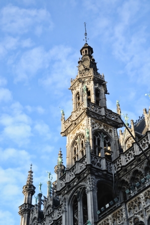 Top of medieval building on Grand Place in Brussels in cloudy dayのeditorial素材