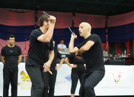 BRUSSELS, BELGIUM-JUNE 10  Two unidentified performers show martial arts fight during Asia   U...