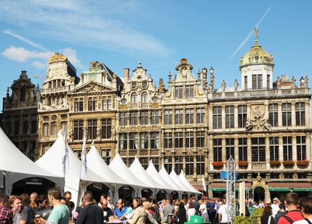 BRUSSELS, BELGIUM-SEPTEMBER 1: Tourists from the entire world visited Grand Place during Belgian Beer Weekend started on September 1, 2012 in Brussels. This is annual public event dedicated to Belgian beer. のeditorial素材