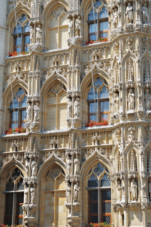 Medieval gothic architecture of town hall in Leuven, Belgium in sunny day  It was built in 15 century のeditorial素材