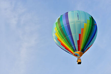 ROCHEFORT, BELGIUM-MAY 31, 2014: Hot air balloons in the sky of Walloon. Expensive sport is supported by different sponsors which place their logos on the balloons.のeditorial素材