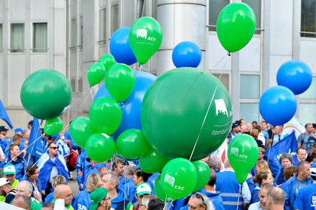 BRUSSELS, BELGIUM-SEPTEMBER 18, 2014: Belgian Police protests against changes in pension and status regulationsのeditorial素材