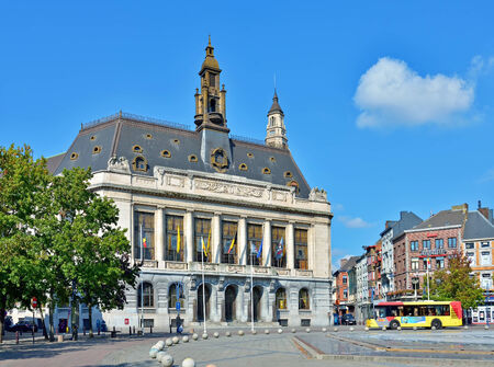 CHARLEROI, BELGIUM-OCTOBER 03, 2014: City hall in historical center of city. The city and its region are most affected by the last crisis parts of the countryのeditorial素材