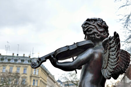LEIPZIG, GERMANY-DECEMBER 21, 2014: Details of restored memorial of a german composer Jakob Ludwig Felix Mendelssohn Bartholdy with statues of reading angelsのeditorial素材