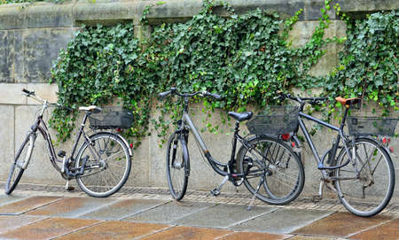 LEIPZIG, GERMANY-DECEMBER 21, 2014: Bicycles parked on street in center of Leipzig