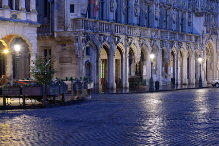 BRUSSELS, BELGIUM-DECEMBER 08, 2014: Nigh illumination of Grand Place in Brussels during Christmas celebrationsのeditorial素材